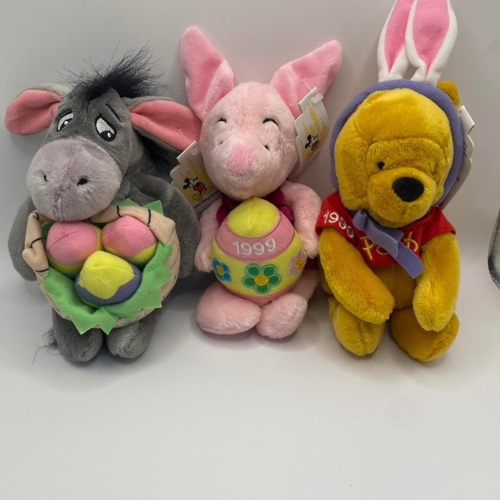 Vintage Disney Easter Plush Lot Pooh Piglet Eeyore 1999 Bean Bag‎ Stuffed Toys